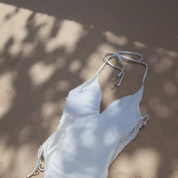 Maillot 1 pièce Blanc avec Perles de Nacre | PEACE