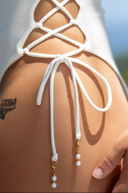 Maillot 1 pièce Blanc avec Perles de Nacre | PEACE