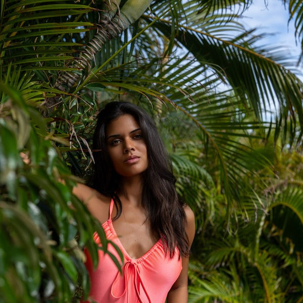 Peach One-Piece Swimsuit with Agate Stones – Balance and Confidence | SUNSHINE